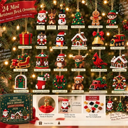 24-Day Christmas Brick Ornament Advent Calendar - DIY Mini Building Block Holiday Set with Hanging Loops