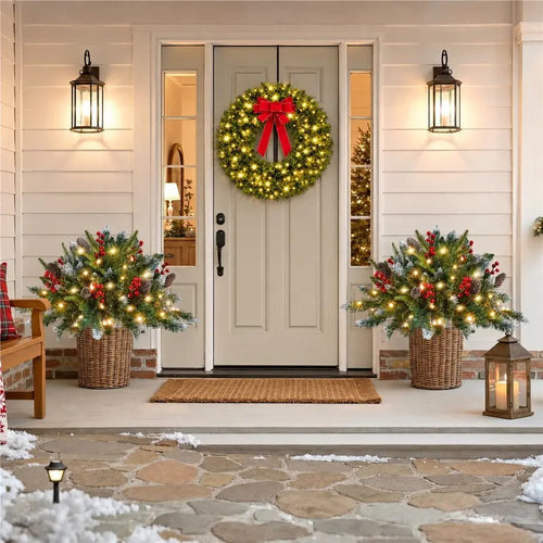 2-Pack Pre-Lit Outdoor Christmas Trees - Battery Operated Frosted Pathway Trees with LED Lights