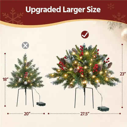 2-Pack Pre-Lit Outdoor Christmas Trees - Battery Operated Frosted Pathway Trees with LED Lights