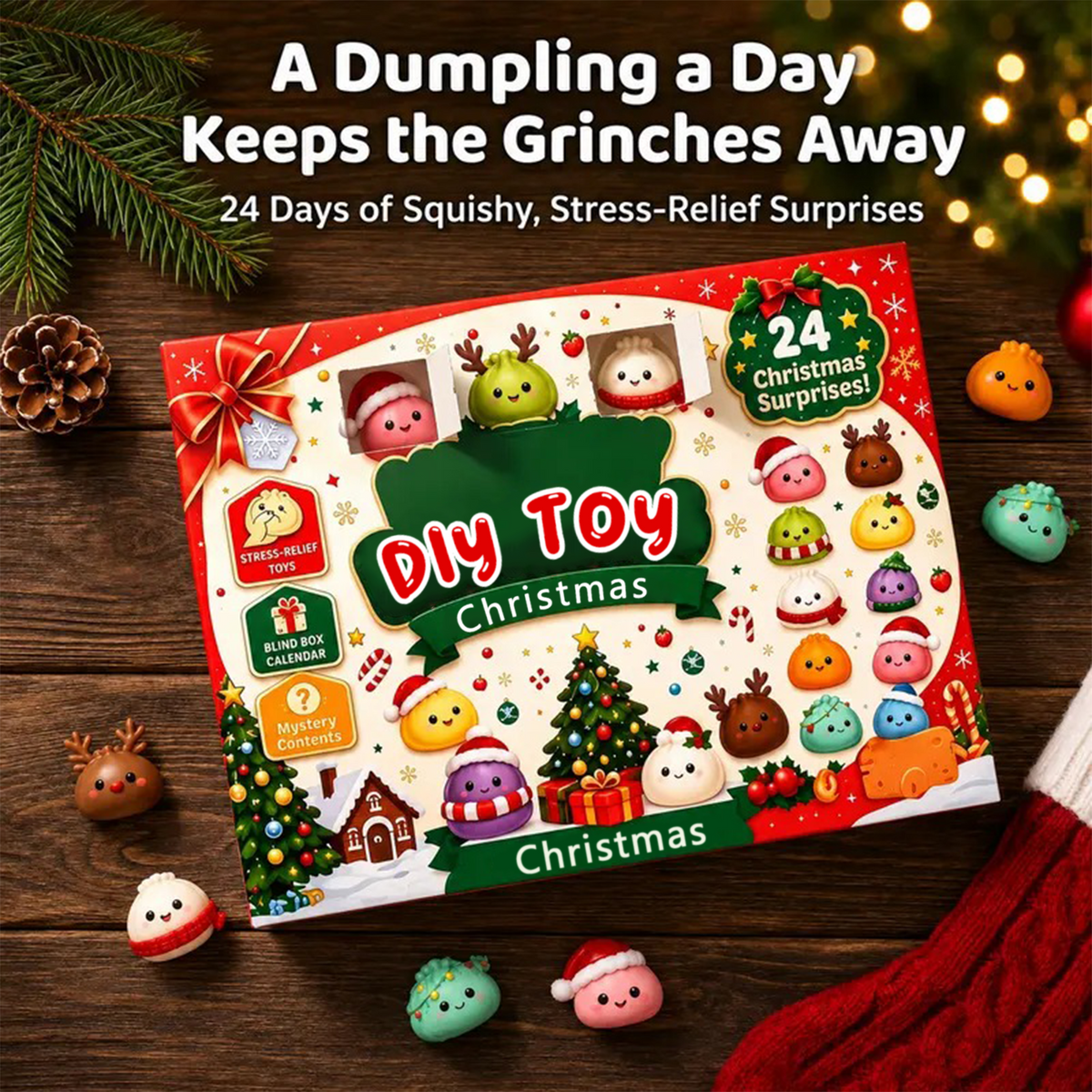 24-Day Kawaii Food Squishy Advent Calendar - 24 Surprise Mini Stress Relief Fidget Toys