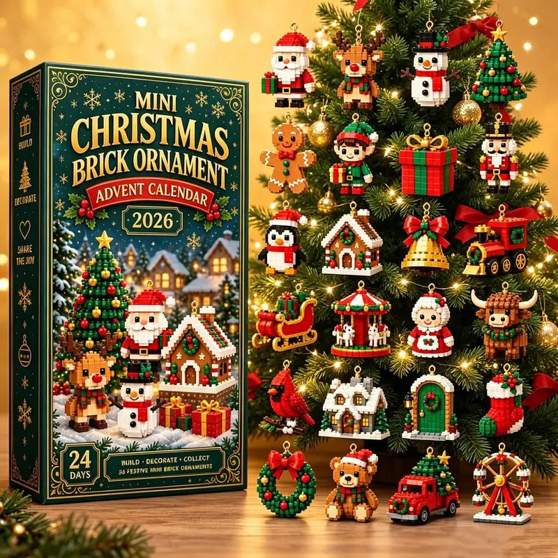 24-Day Christmas Brick Ornament Advent Calendar - DIY Mini Building Block Holiday Set with Hanging Loops