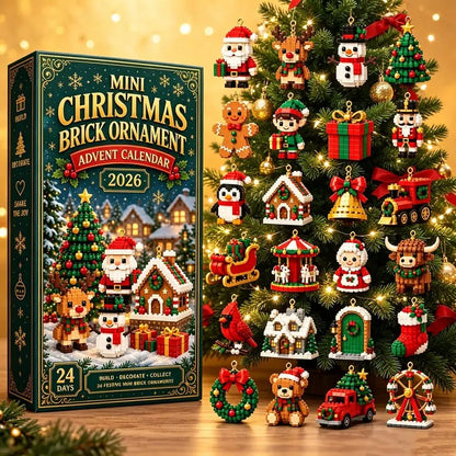 24-Day Christmas Brick Ornament Advent Calendar - DIY Mini Building Block Holiday Set with Hanging Loops