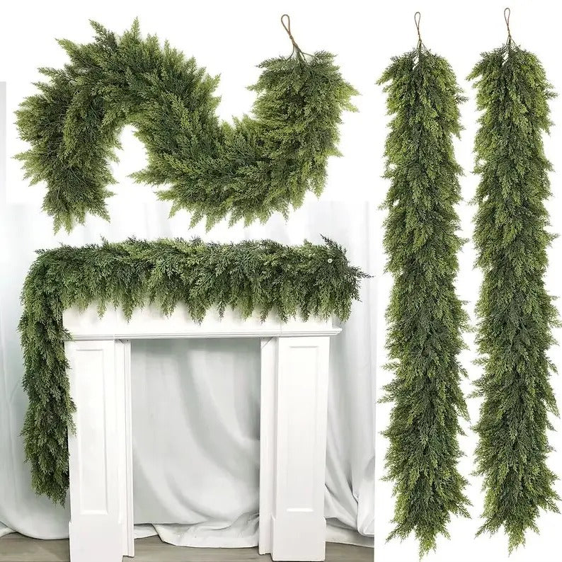 2-Pack 6FT Real Touch Artificial Cedar Garland - Lifelike Faux Holiday Greenery for Mantel