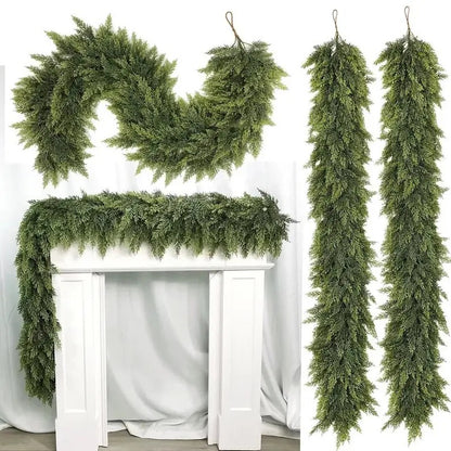 2-Pack 6FT Real Touch Artificial Cedar Garland - Lifelike Faux Holiday Greenery for Mantel