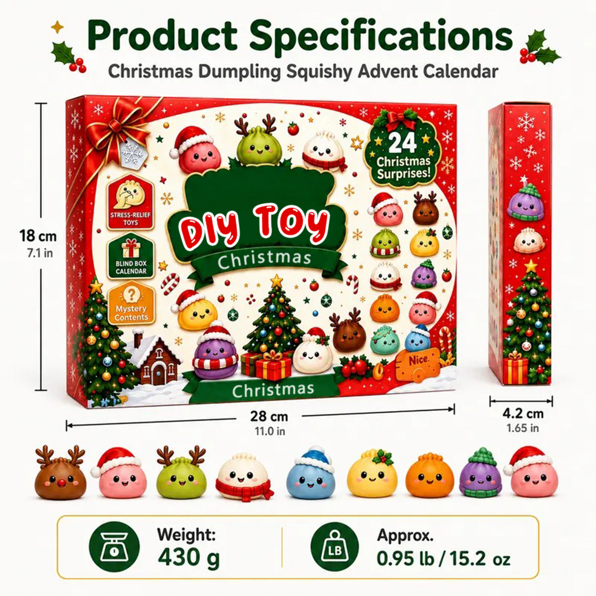 24-Day Kawaii Food Squishy Advent Calendar - 24 Surprise Mini Stress Relief Fidget Toys