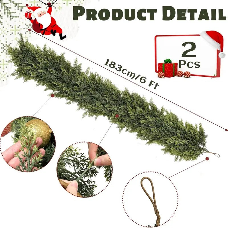 2-Pack 6FT Real Touch Artificial Cedar Garland - Lifelike Faux Holiday Greenery for Mantel
