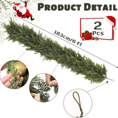 2-Pack 6FT Real Touch Artificial Cedar Garland - Lifelike Faux Holiday Greenery for Mantel