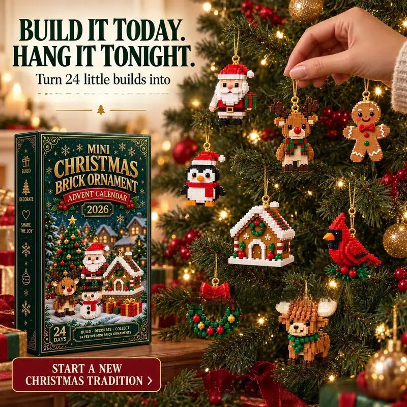 24-Day Christmas Brick Ornament Advent Calendar - DIY Mini Building Block Holiday Set with Hanging Loops
