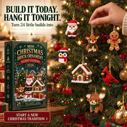 24-Day Christmas Brick Ornament Advent Calendar - DIY Mini Building Block Holiday Set with Hanging Loops