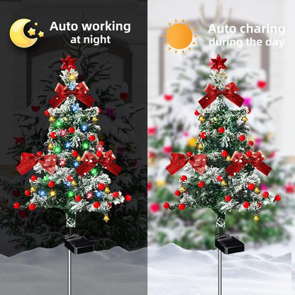 4-Pack 35.4" Solar Christmas Pathway Trees - Snow-Flocked Outdoor Trees with Multicolor LEDs