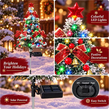 4-Pack 35.4" Solar Christmas Pathway Trees - Snow-Flocked Outdoor Trees with Multicolor LEDs