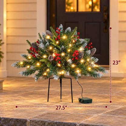 2-Pack Pre-Lit Outdoor Christmas Trees - Battery Operated Frosted Pathway Trees with LED Lights