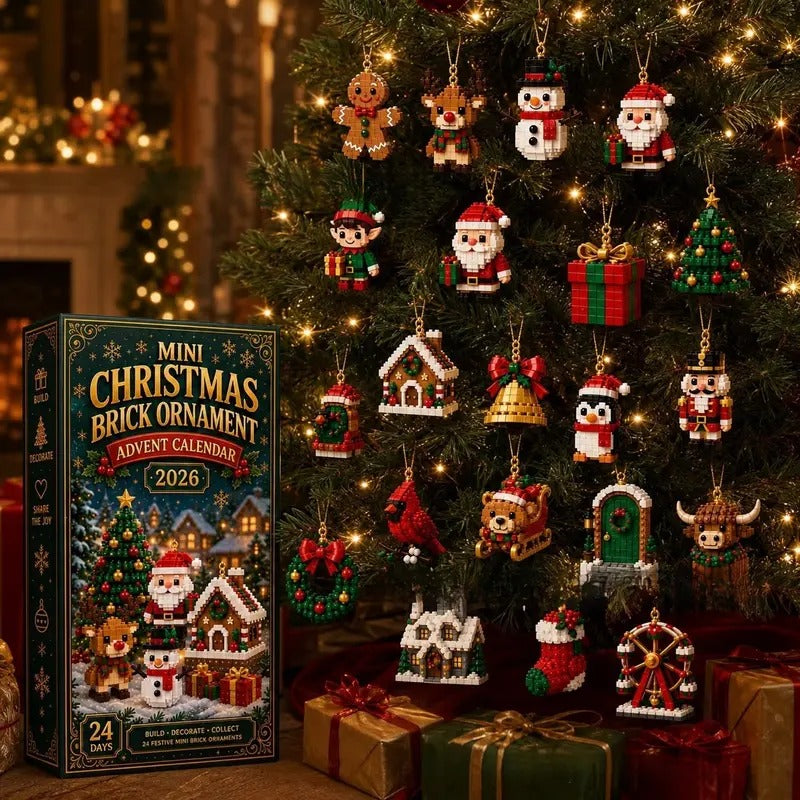 24-Day Christmas Brick Ornament Advent Calendar - DIY Mini Building Block Holiday Set with Hanging Loops