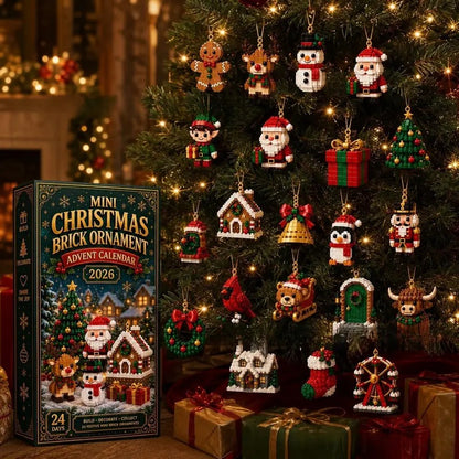 24-Day Christmas Brick Ornament Advent Calendar - DIY Mini Building Block Holiday Set with Hanging Loops