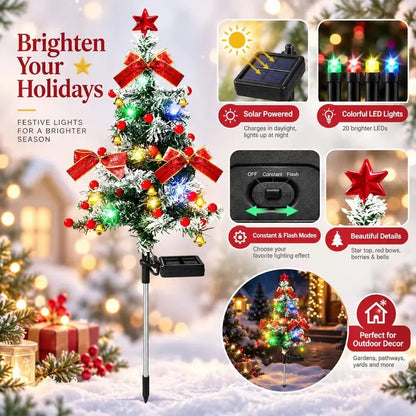 4-Pack 35.4" Solar Christmas Pathway Trees - Snow-Flocked Outdoor Trees with Multicolor LEDs